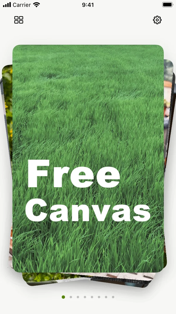 yoi 自由画布入口，绿色草地上的 Free Canvas 卡片